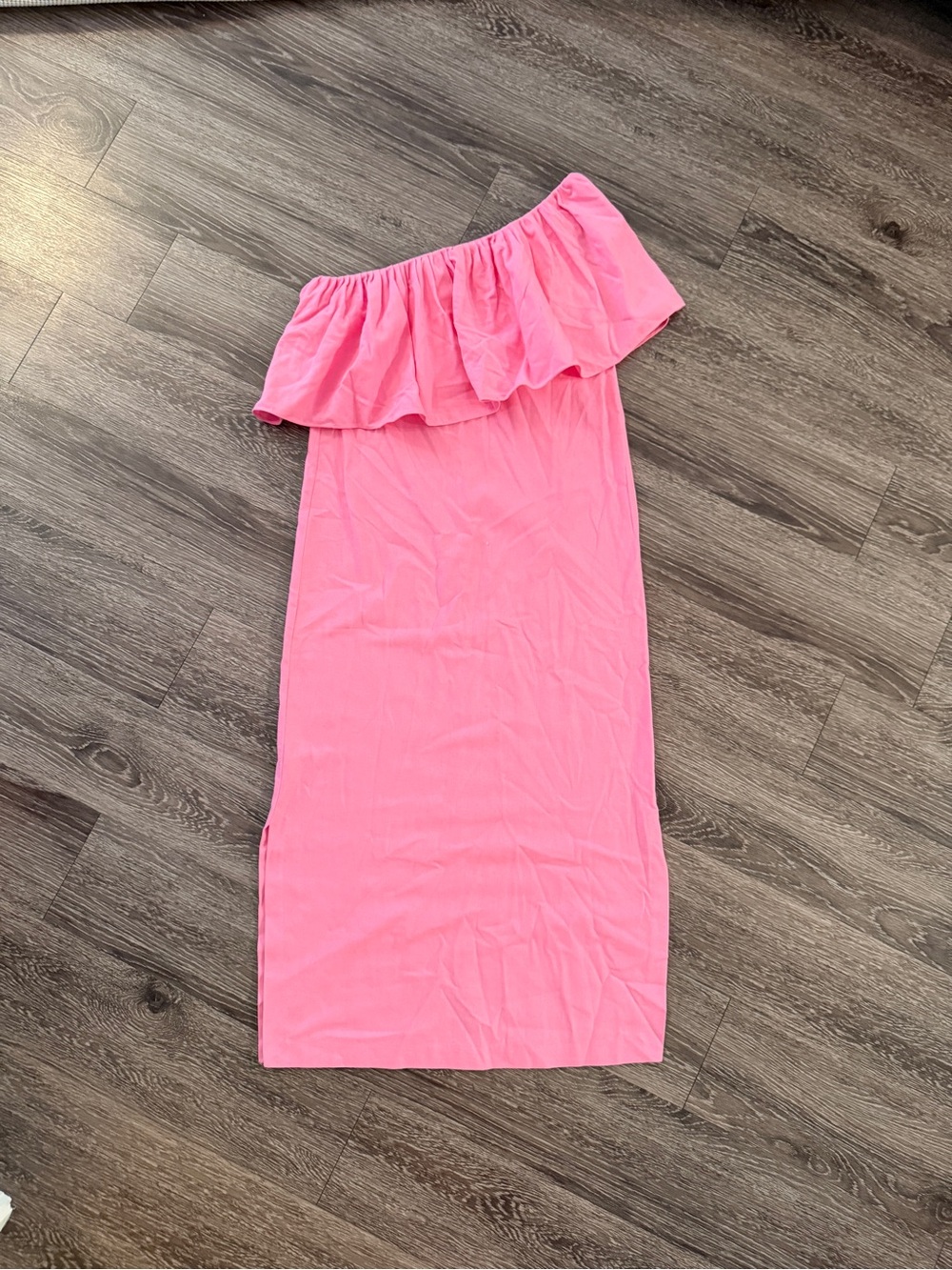 Pomander Place Florencia One-Shoulder Midi Dress in Flamingo Pink